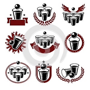 Beer pong collection labels and elements set. Collection icon beer pong . Vector