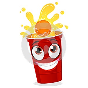 Beer Pong cup Mascot with Ball Splashed