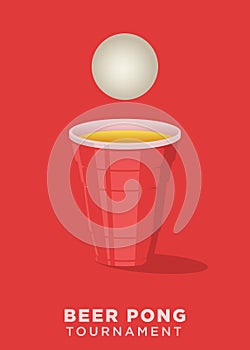 beer pong modern minimalist style poster. ping pong ball above red cup with red background. vector illustration poster template