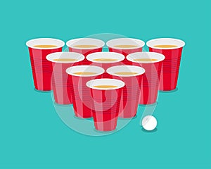 Beer Pong Tournament flyer as red cups and ping pong ball