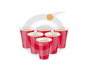 Beer Pong Tournament flyer as red cups and ping pong ball