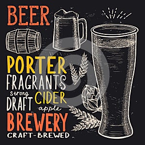 Beer poster for restaurant, drink template.