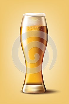 Beer Poster template for classic white beer ad package design. Vector glass cup with beer