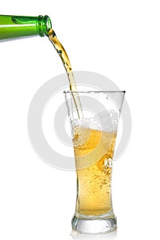 Beer pouring from bottle into glass