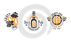 Beer Premium Best Quality Logo Templates Design Set, Brewing Company, Pub, Bar Vintage Labels Vector Illustration