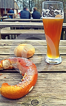 Beer and pretzel, typical Bavarian pause