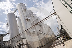 Beer processing and storage silos in beer factory