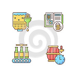 Beer production RGB color icons set