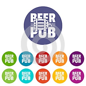 Beer pub icons set vector color