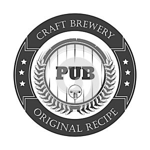 Beer pub isolated icon, craft brewery, wooden barrel