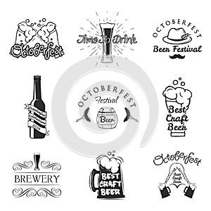 Beer pub labels set. Logo design elements. Brewery beer label, brewery logo and badge, vector illustration.