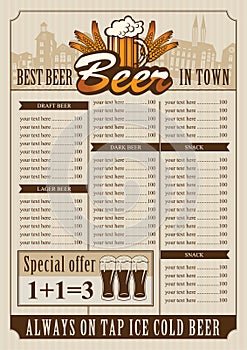 Beer pub menu