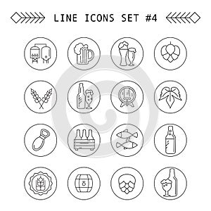Beer related line icon set