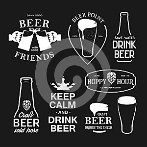 Beer related typography set. Vector vintage lettering illustration.
