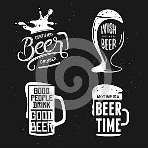 Beer related typography set. Vector vintage lettering illustration.