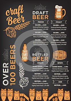 Beer restaurant cafe menu, template design.