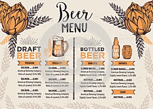 Beer restaurant cafe menu, template design.