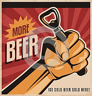 Beer retro poster design with revolution fist