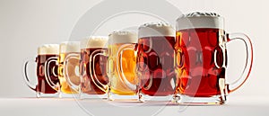 beer in a row on a white background