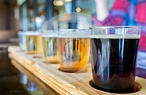 Beer samplers in unique wooden tray