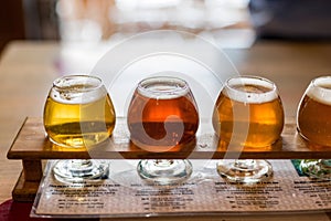 Beer samples lined up for a tasting