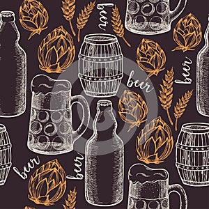 Beer seamless pattern background vector.