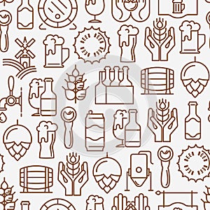 Beer seamless pattern with thin line icons