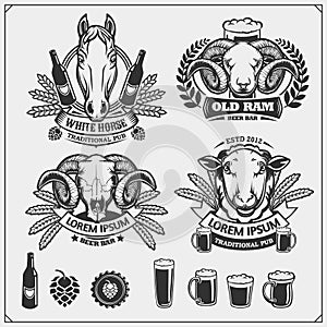 Beer set emblems. Labels, emblems, stickers and design elements for pub, beer festival and beer restaurant design.