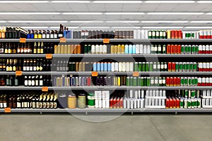 Beer on shelf in supermarket vertical photo mockup