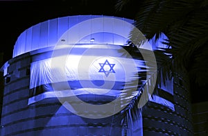 Beer-Sheva, ISRAEL - April 2012:Israeli flag on the building arts center on Independence Day in Beer-Sheva, Israel