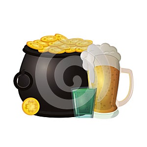 Beer and shot wits coins in pot