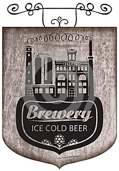 Beer signboard with retro brewery building