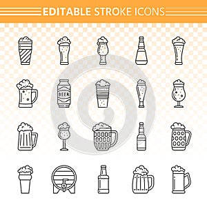 Beer simple black line icons vector set