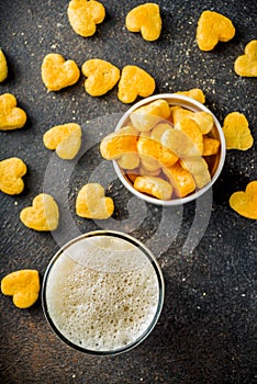 Beer and snack for Valentine`s day