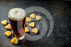 Beer and snack for Valentine`s day