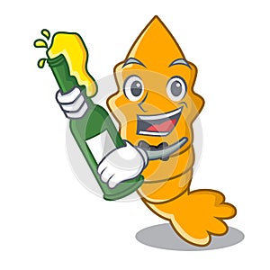 With beer steamed fresh raw shrimp on mascot cartoon