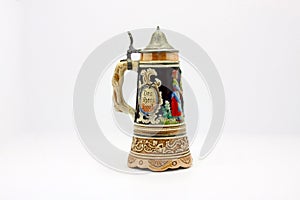 Beer Stein on White Table and Background
