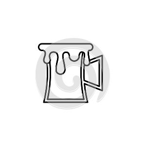 beer stein glass icon with overfilled with water on white background. simple, line, silhouette and clean style