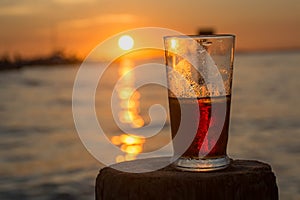 Beer with sunset