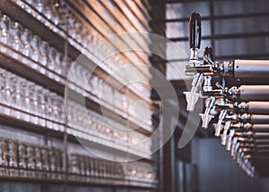 Beer Tab in row Glasses on shelf Bar Pub Restaurant