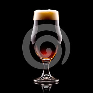 Beer in a tall glass on a dark black background. Mugs with drink like Ipa, Pale Ale, Pilsner, Porter or Stout