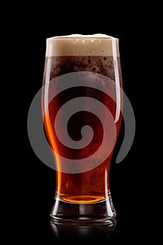 Beer in a tall glass on a dark black background. Mugs with drink like Ipa, Pale Ale, Pilsner, Porter or Stout