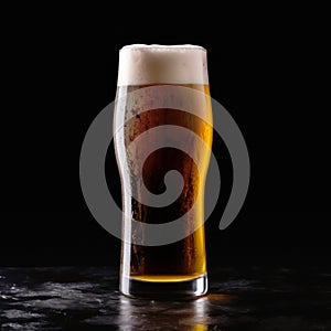 Beer in a tall glass on a dark black background. Mugs with drink like Ipa, Pale Ale, Pilsner, Porter or Stout