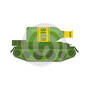 Beer tank. Alcoholic Troops. Military tank shoots beer. vector illustration