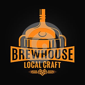 Beer tank brewery design. Brewhouse craft logo on black background