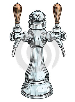 Beer tap for beer production, brewery, bar or pub. Hand drawn vector illustration