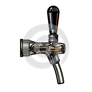 Beer tap. Design element for beer production, brewery, pub or bar. Hand drawn vector illustration