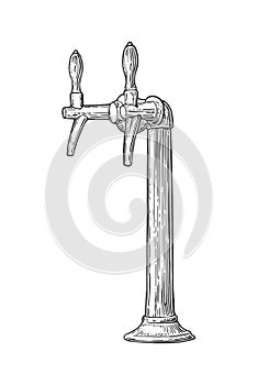 Beer tap. Vintage vector engraving illustration for web, poster, invitation to beer party.