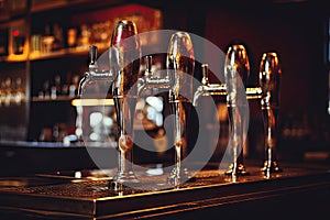 Beer Taps in Pub, Craft Beer Shop, Steel Shiny Taps, Generative AI Illustration