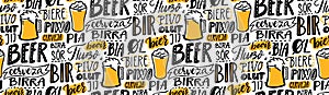 Beer text pattern. Word beer in different languages. Italian birra, spanish cerveza, macedonian pivo, german bier. Hand photo